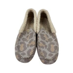 Rothys Shearling Lined Moccasin Slippers Leopard Print Tan Beige Women's Size 8